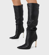 Edie Black Knee High Stiletto Heeled Boots